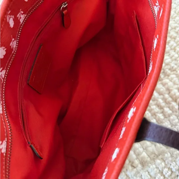 Coach Red White Floral Women's Tote Bag - Picture 8 of 9